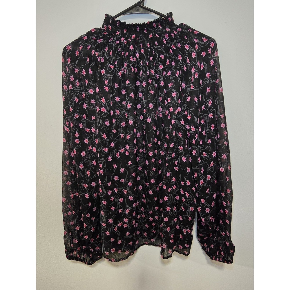 Elizabeth And James Floral Chiffon Blouse Sheer Smocked Mock Neck Balloon Sleeve